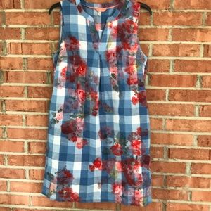 Joules Blue Checkered and Floral Tunic Dress